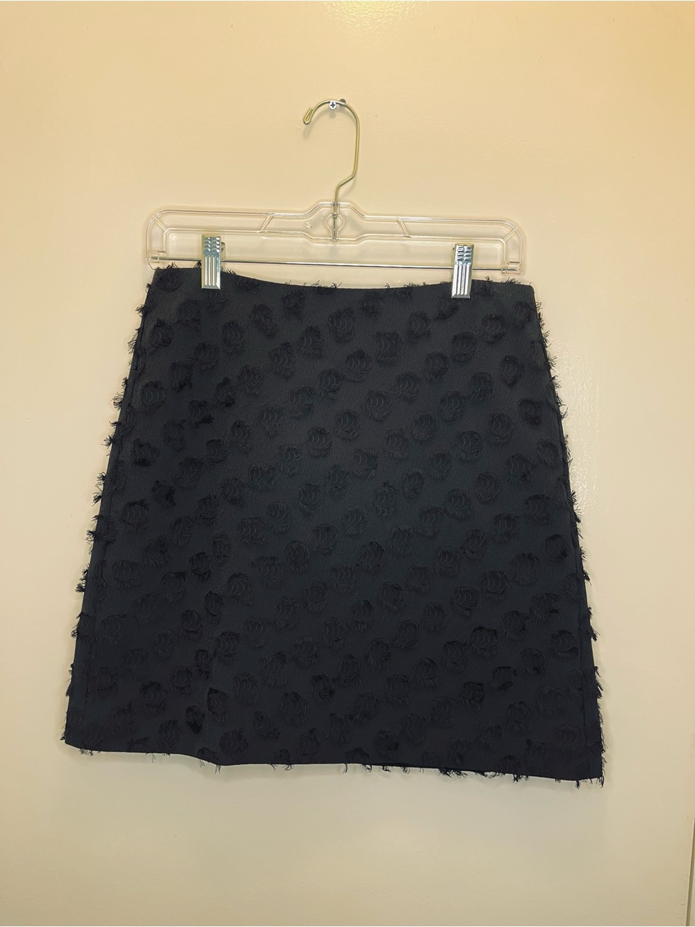 LOFT Black Textured Mini Skirt with Subtle Frayed Rosette Detail
